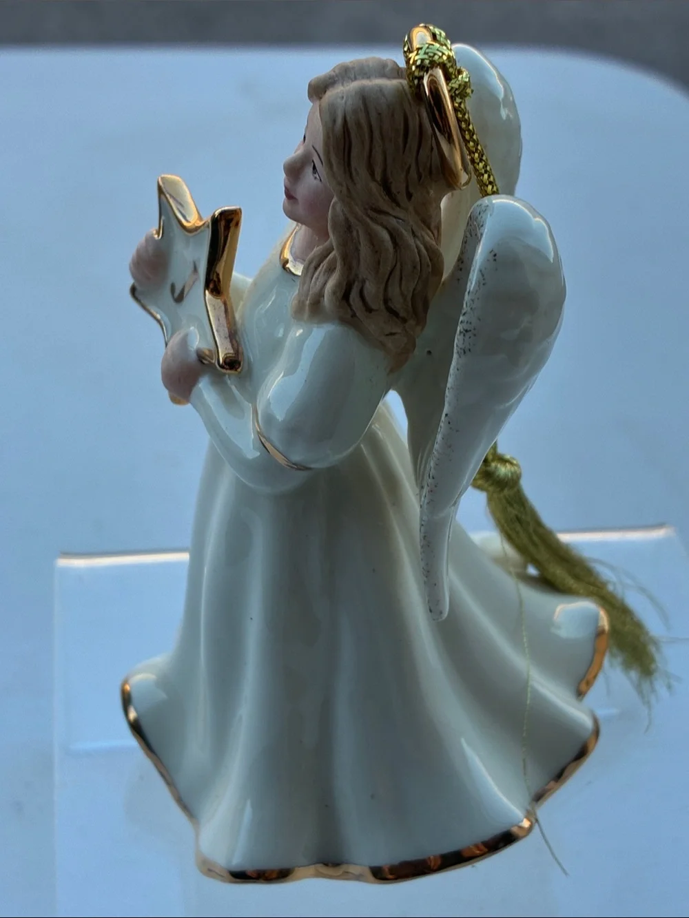 Lenox Porcelain Angel Figurine Holding Star - White with Gold Trim initial J